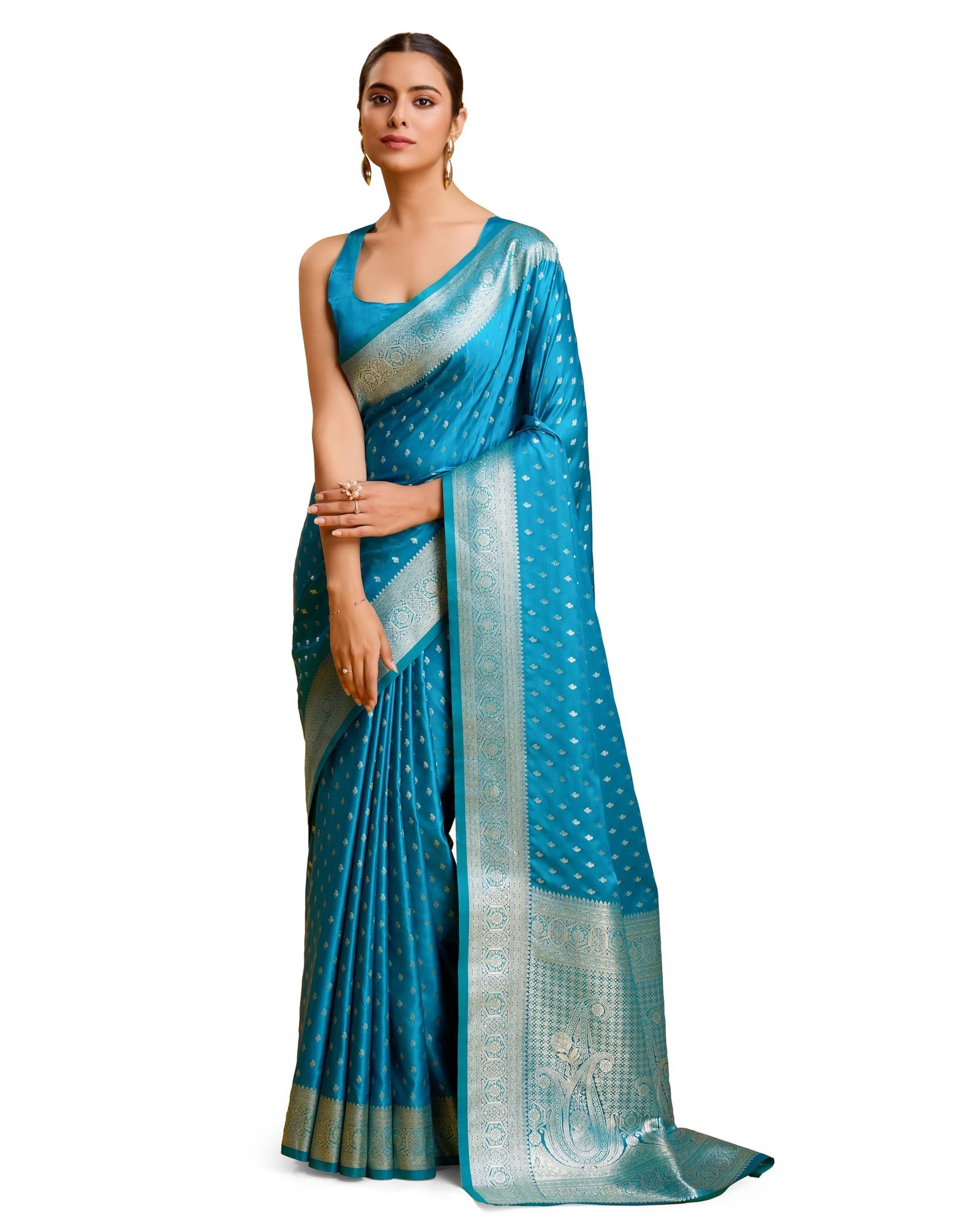 Women's Pure Kanjivaram Style Satin Silk Saree With Blouse Piece for Wedding (9103)