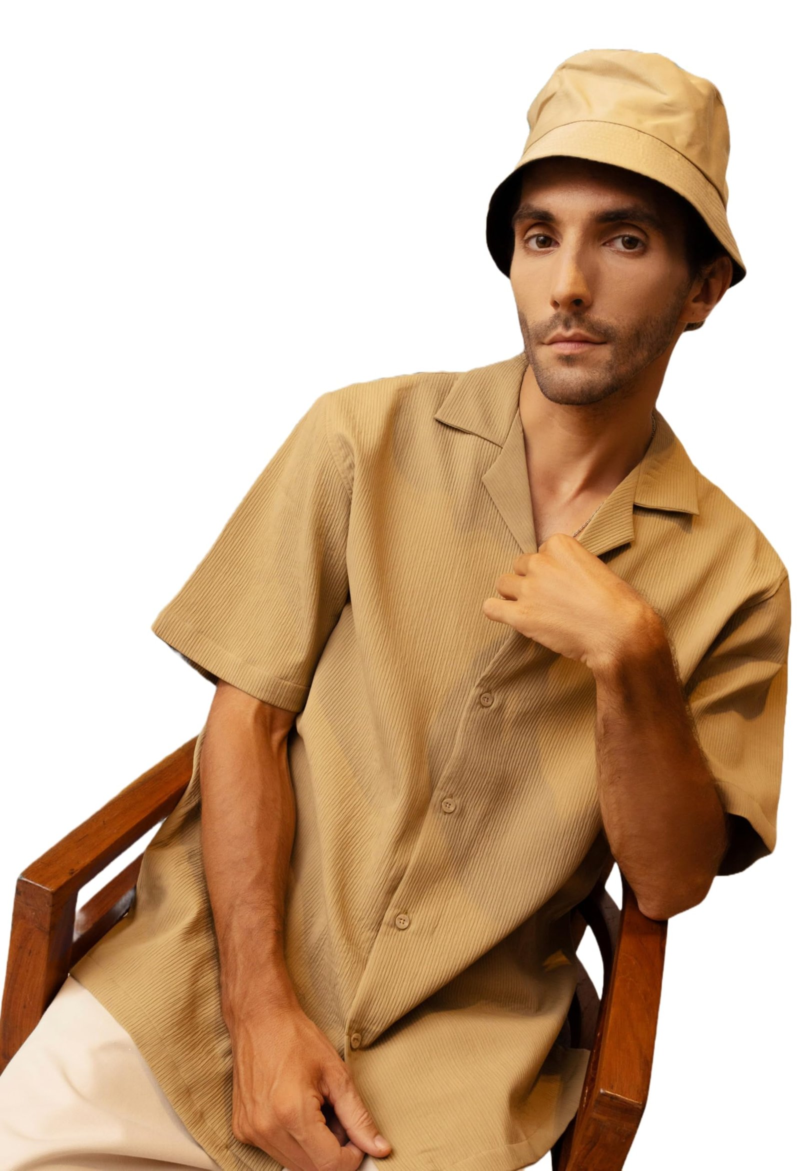 Infinity Space | Art of Leisure Collection | Men's Cotton Half Sleeve Oversized Fit Shirt with Cuban Collar | (in, Alpha, 2XL, Desert Dusk (Light Brown))