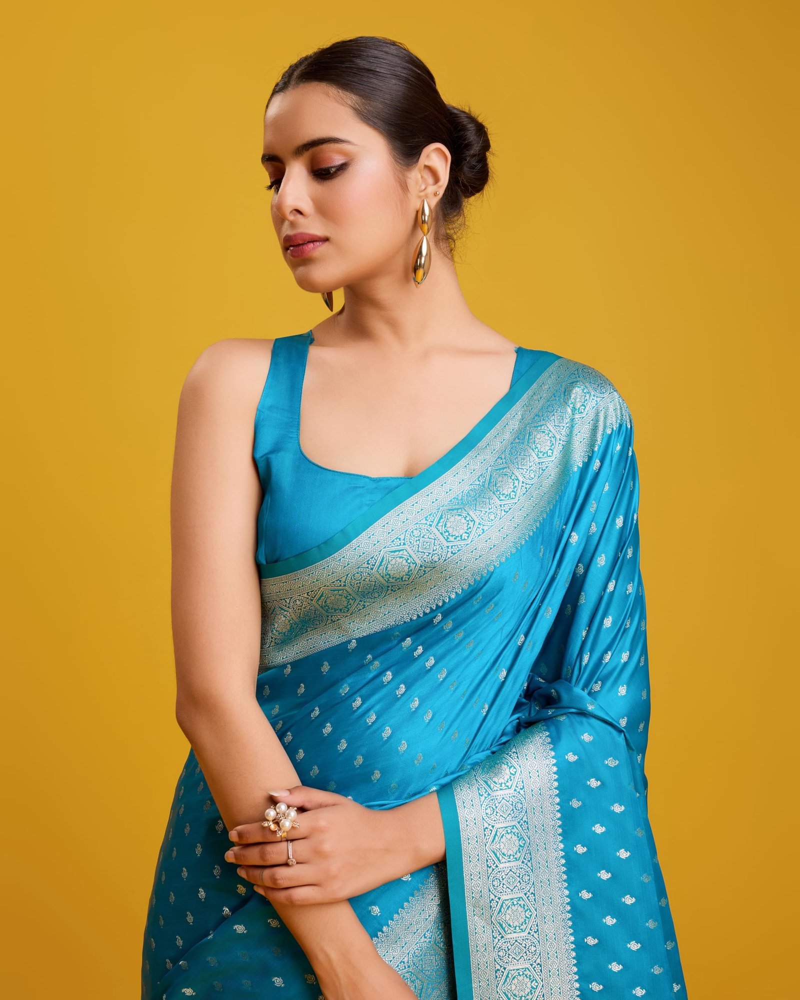 Women's Pure Kanjivaram Style Satin Silk Saree With Blouse Piece for Wedding (9103) - Image 6