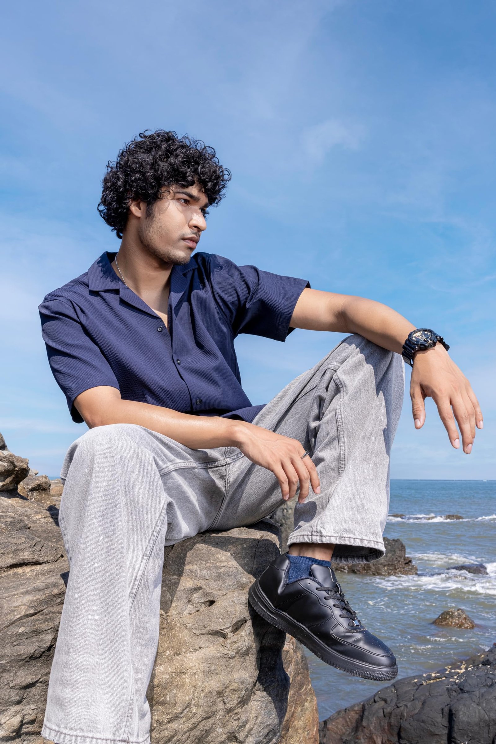 Infinity Space | Art of Leisure Collection || Men's Cotton Half Sleeve Oversized Fit Shirt with Cuban Collar || (in, Alpha, XL, Navy Nirvaana (Blue)) - Image 3