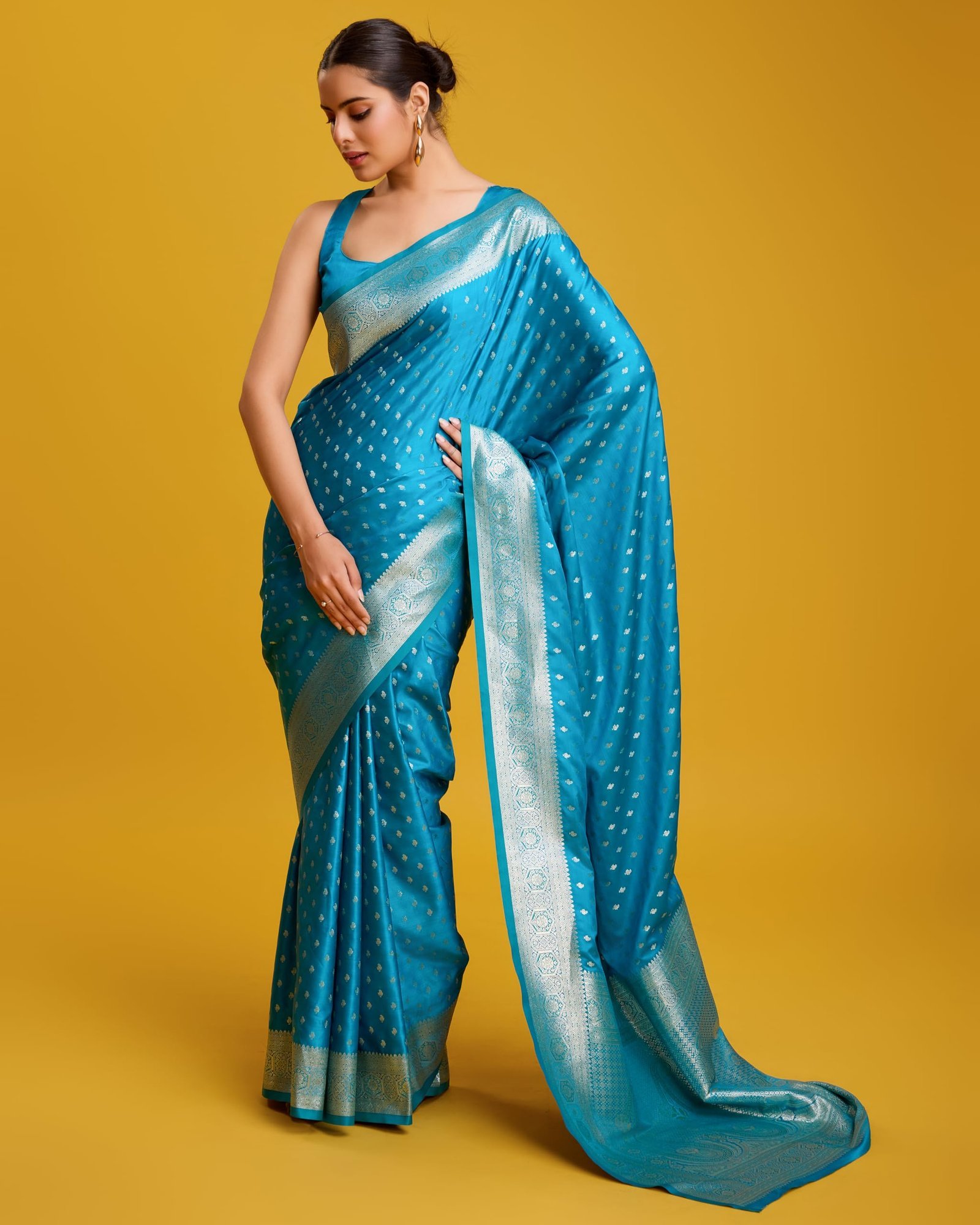 Women's Pure Kanjivaram Style Satin Silk Saree With Blouse Piece for Wedding (9103) - Image 5