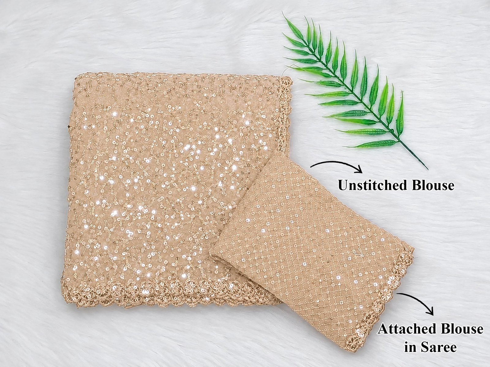 Women's Georgette Heavy Sequins Work Heavy Saree with Blouse (Latest-Sequins-Party-Saree) (Beige) - Image 7