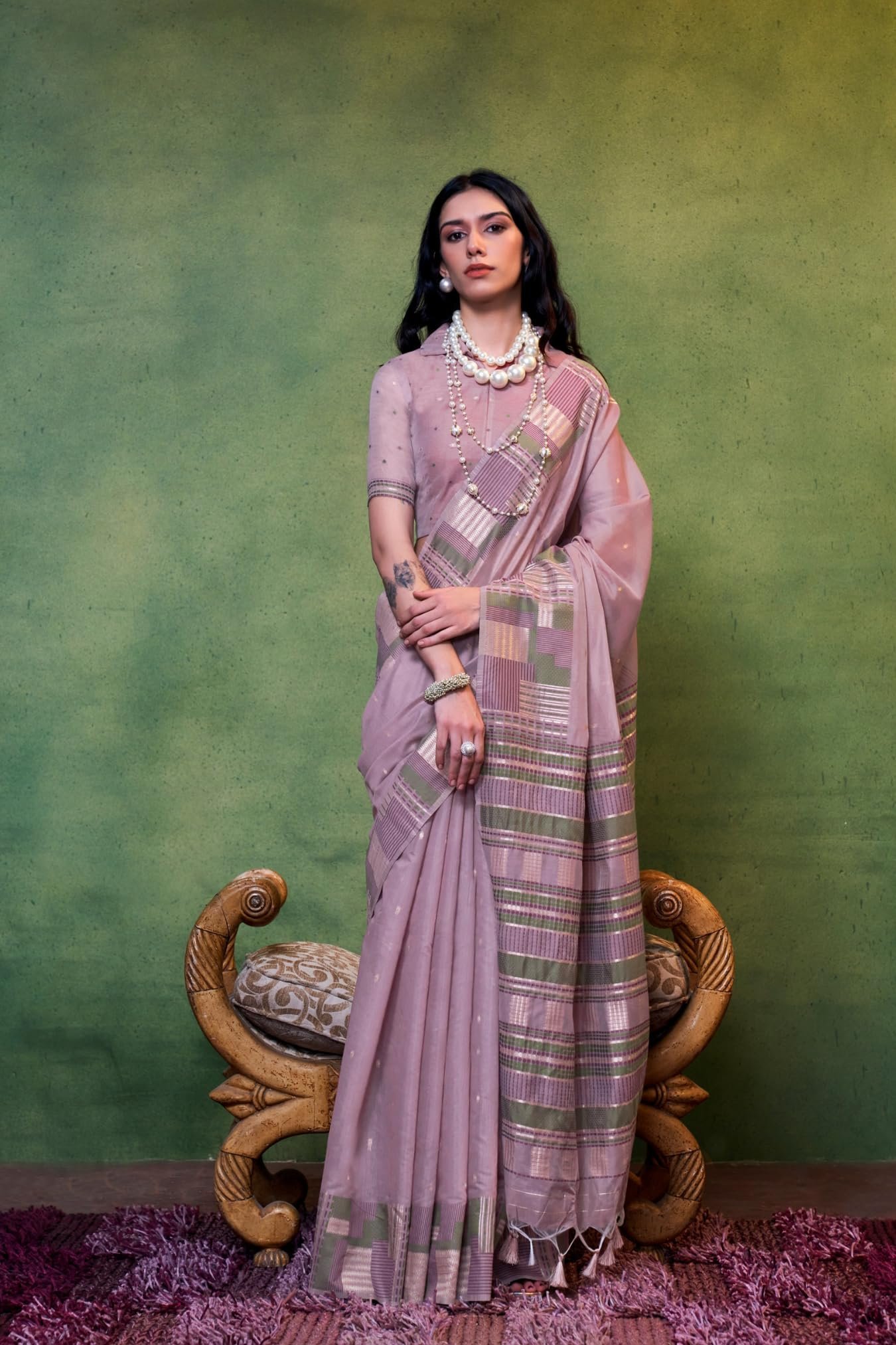 Women's Kanjivaram Soft Cotton Linen Silk Saree With Blouse Piece (Lavender) - Image 2