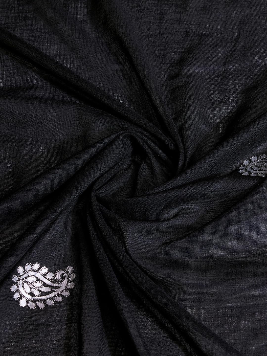 Women’s Linen Hand Gota Woven Black Saree with Unstitched Blouse Piece | Floral Pattern on Linen Base | 5.5 m Saree & 0.8 m Blouse | Festive, Party & Wedding - Image 6