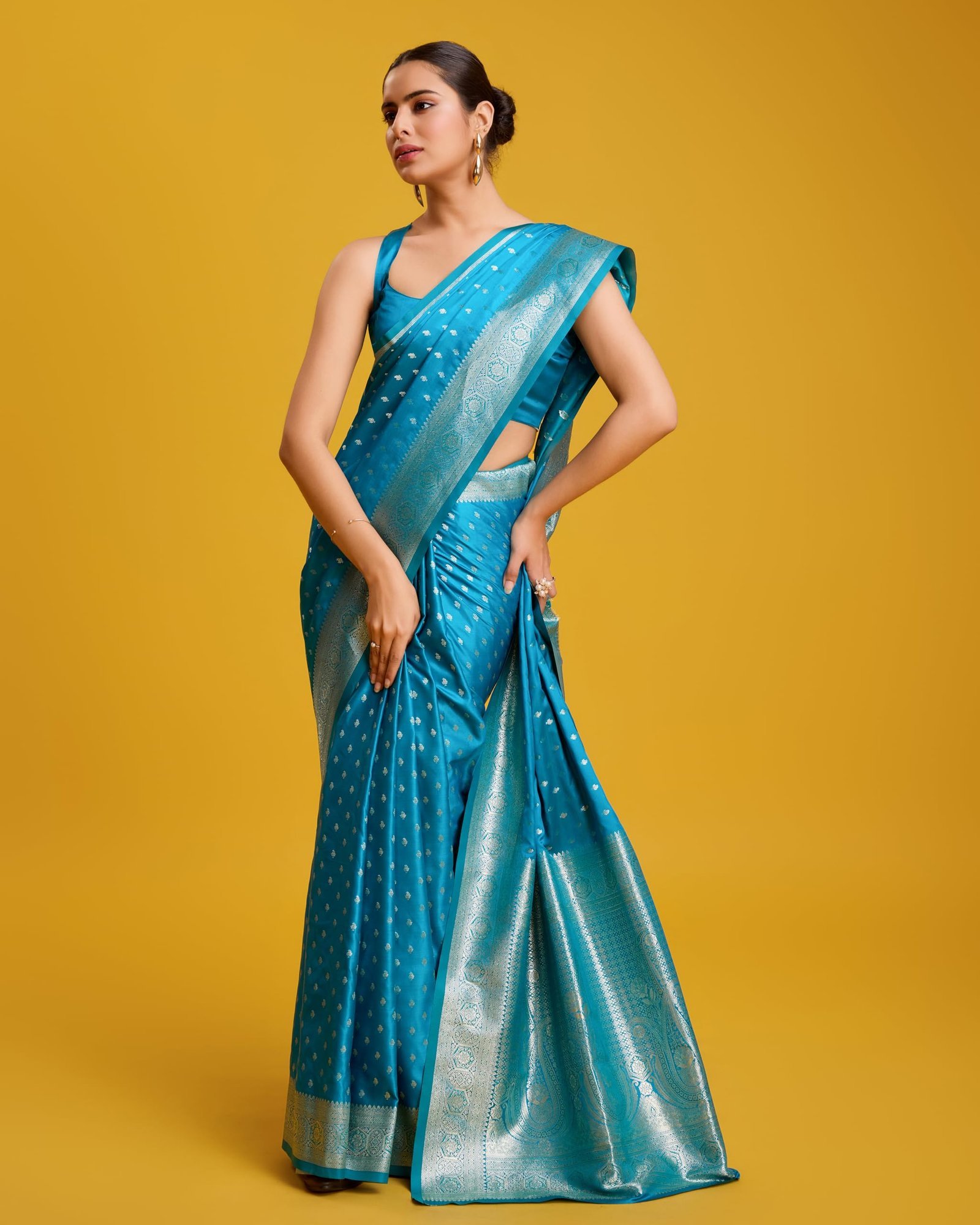 Women's Pure Kanjivaram Style Satin Silk Saree With Blouse Piece for Wedding (9103) - Image 3