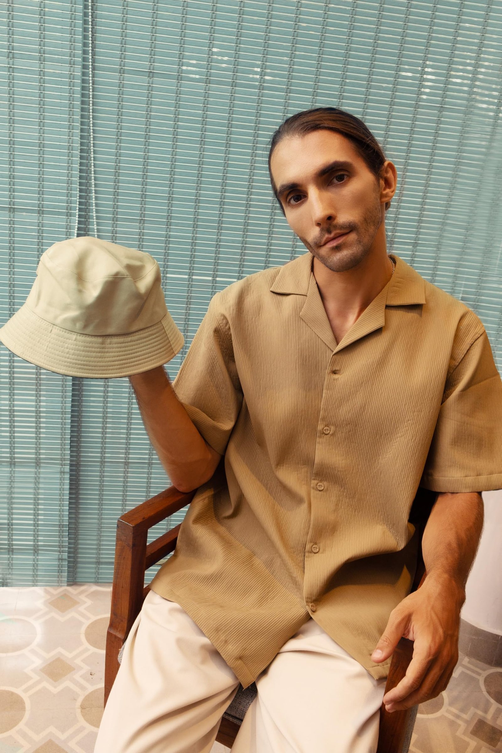 Infinity Space | Art of Leisure Collection | Men's Cotton Half Sleeve Oversized Fit Shirt with Cuban Collar | (in, Alpha, 2XL, Desert Dusk (Light Brown)) - Image 2