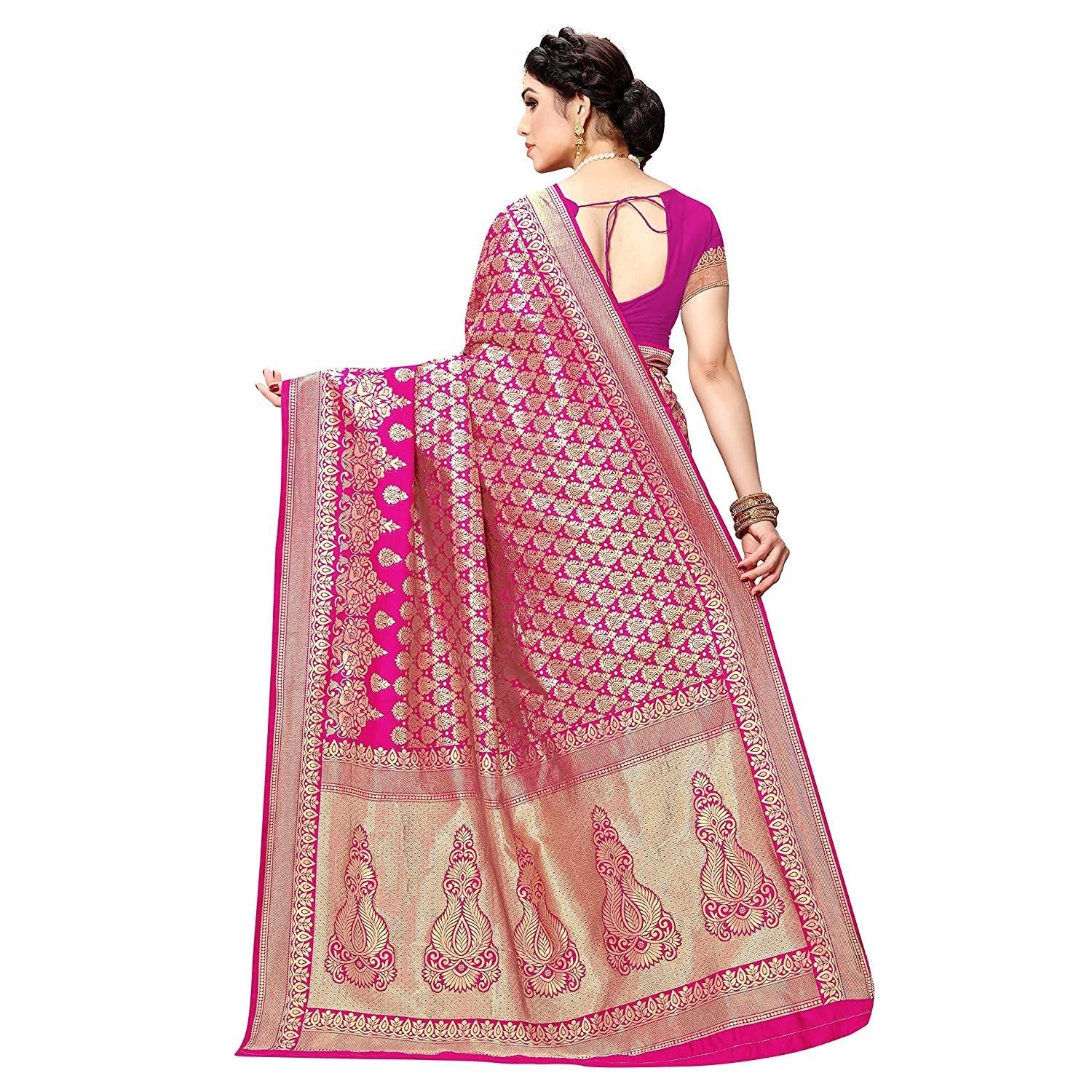 Women's Trendy Banarasi Kanjivaram Pink Color Art Silk Saree with Blouse Material (MALIYA PINK) - Image 5