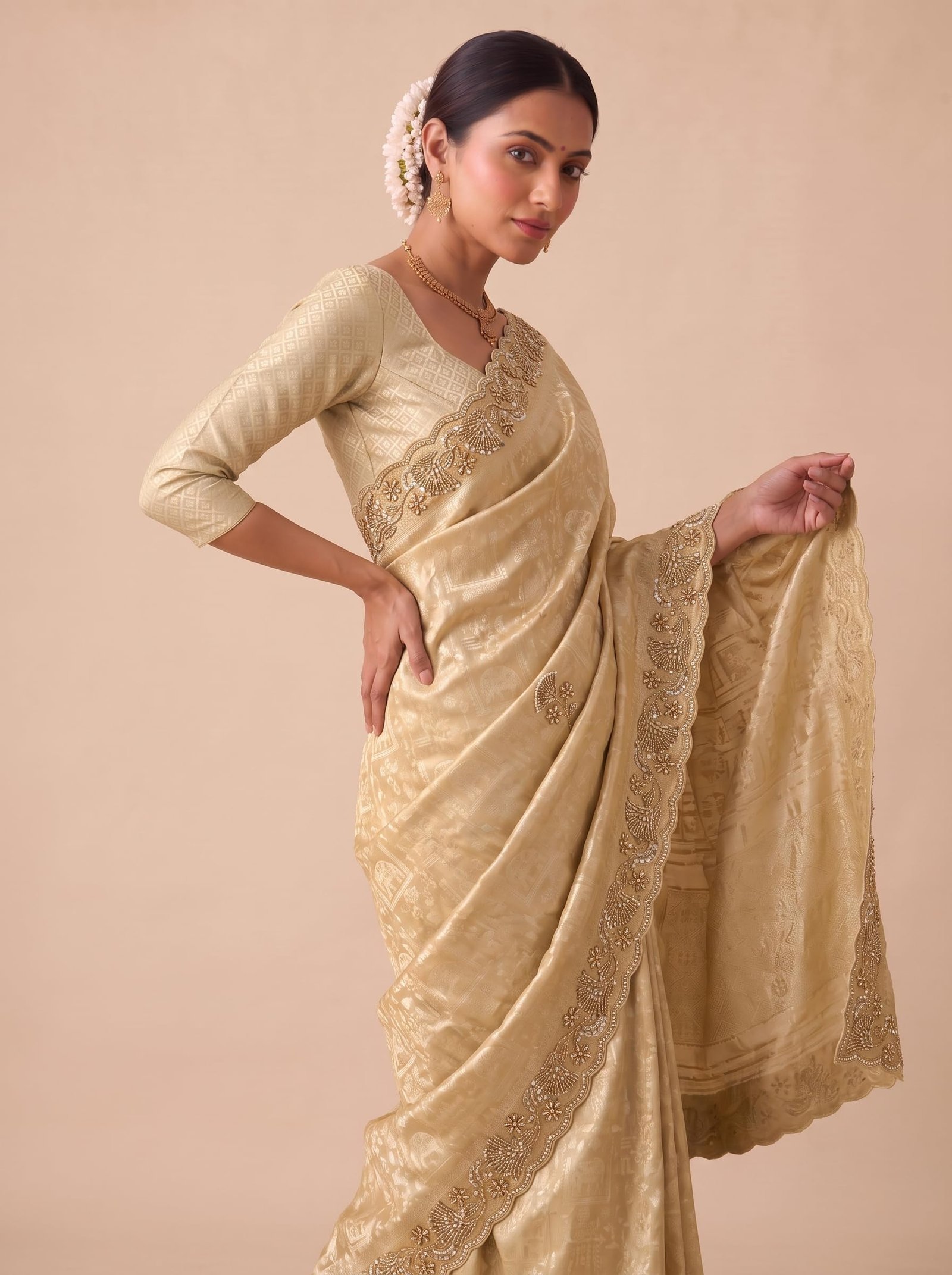 Women's Festive Banarasi Silk Embroidery Saree with Unstitched Banarasi Silk Blouse(6452_2) - Image 6
