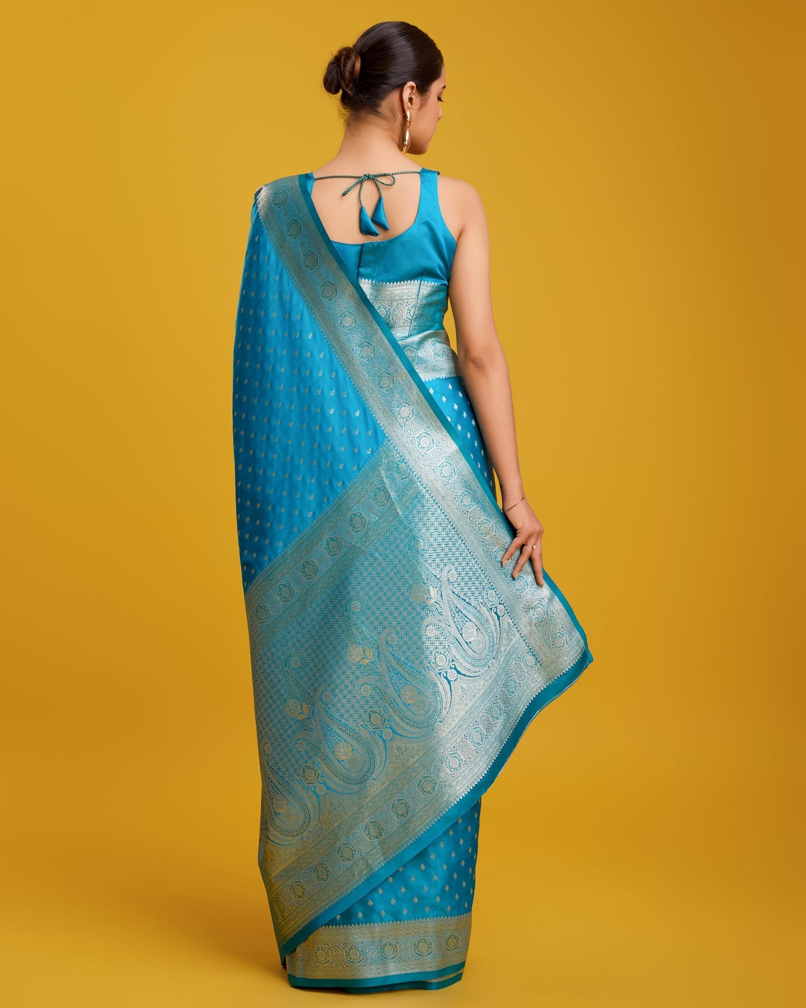 Women's Pure Kanjivaram Style Satin Silk Saree With Blouse Piece for Wedding (9103) - Image 4