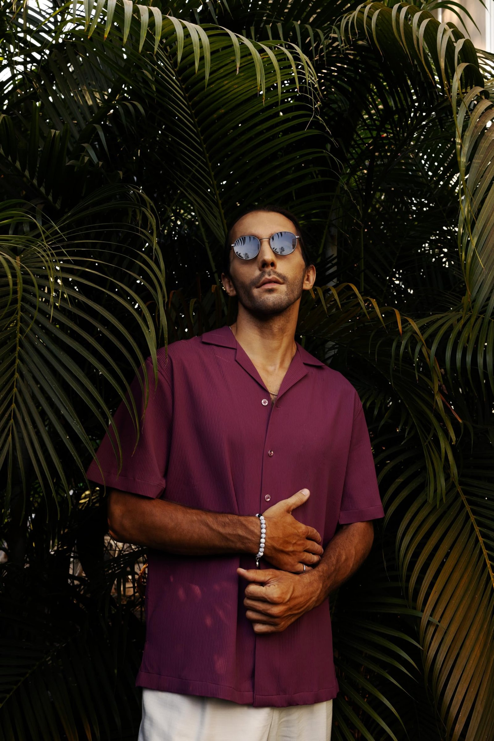Infinity Space | Art of Leisure Collection Men's Cotton Half Sleeve Oversized Fit Shirt with Cuban Collar (in, Alpha, 2XL, Violet Velvet) - Image 3