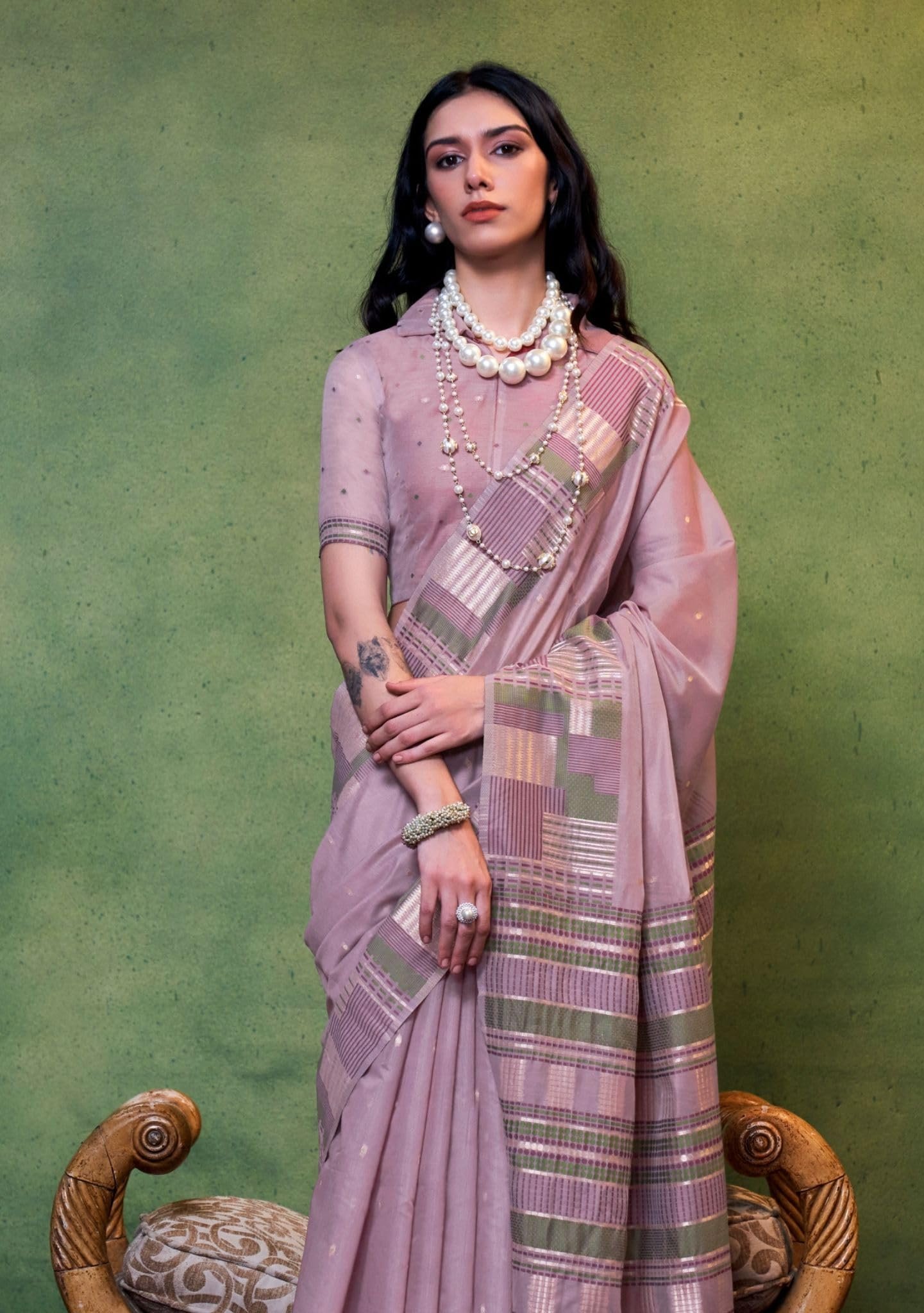 Women's Kanjivaram Soft Cotton Linen Silk Saree With Blouse Piece (Lavender) - Image 4
