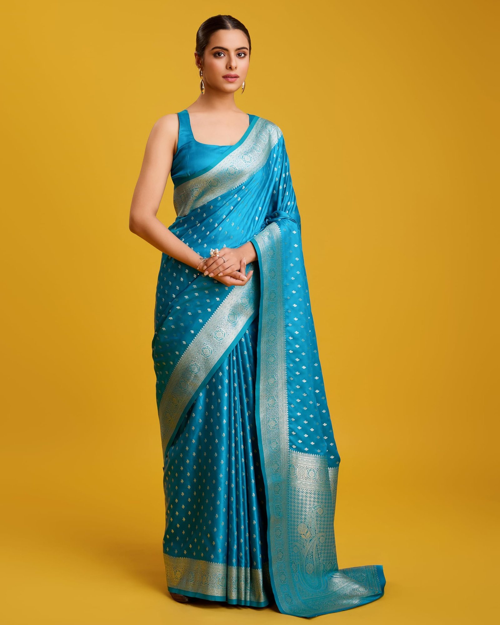 Women's Pure Kanjivaram Style Satin Silk Saree With Blouse Piece for Wedding (9103) - Image 2