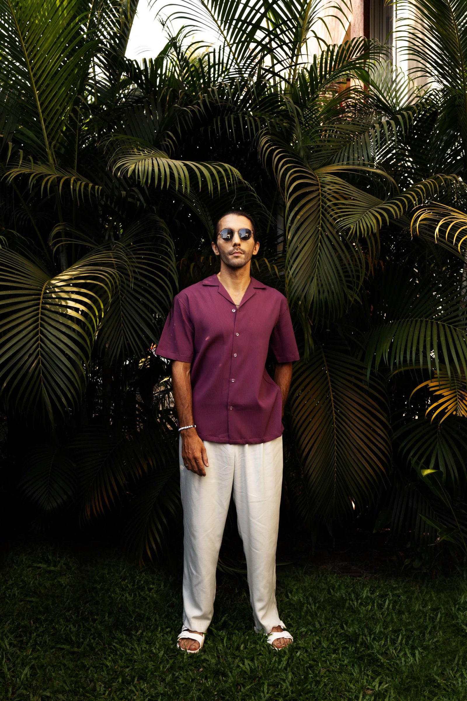 Infinity Space | Art of Leisure Collection Men's Cotton Half Sleeve Oversized Fit Shirt with Cuban Collar (in, Alpha, 2XL, Violet Velvet)