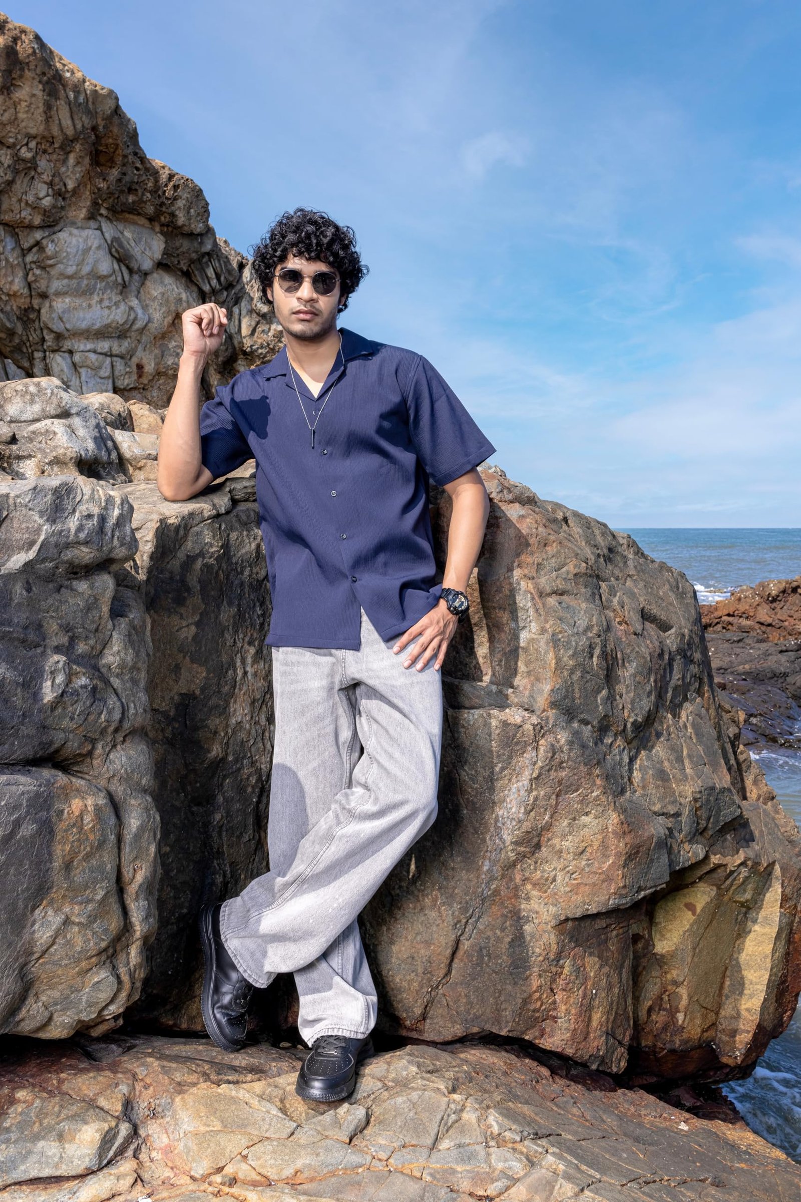 Infinity Space | Art of Leisure Collection || Men's Cotton Half Sleeve Oversized Fit Shirt with Cuban Collar || (in, Alpha, XL, Navy Nirvaana (Blue)) - Image 6