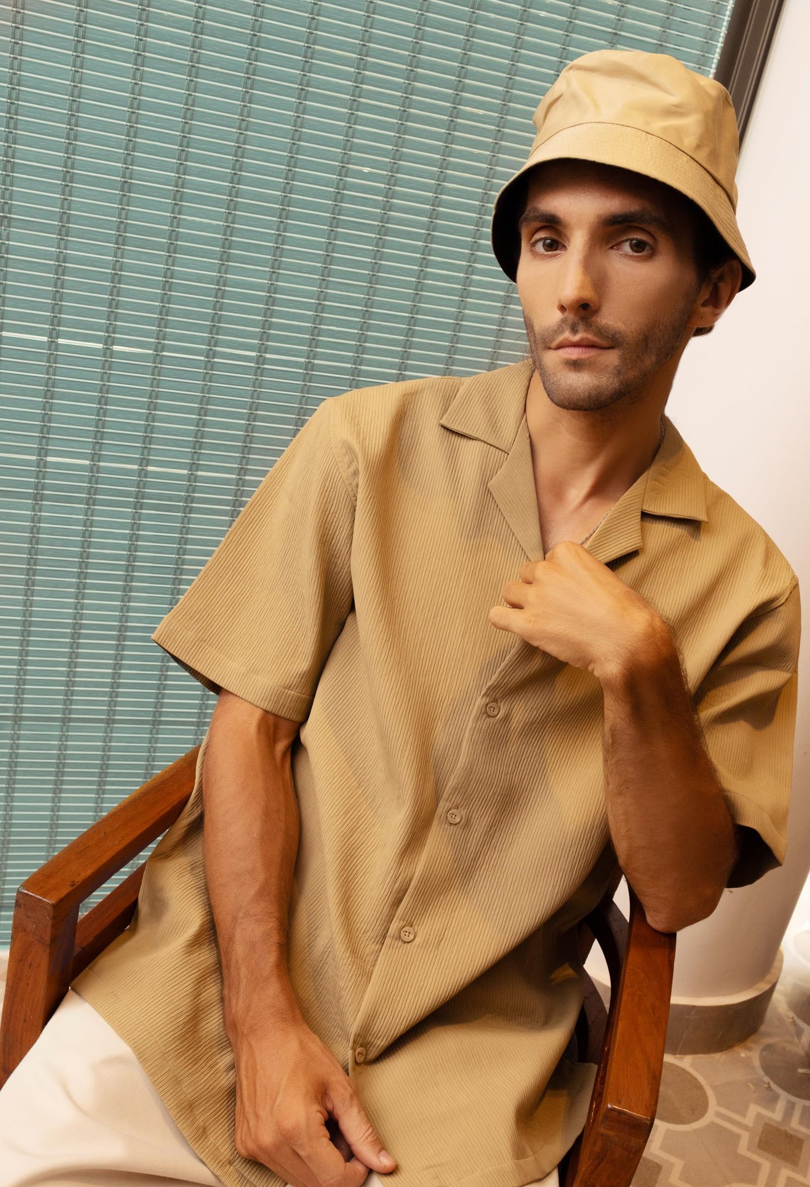 Infinity Space | Art of Leisure Collection | Men's Cotton Half Sleeve Oversized Fit Shirt with Cuban Collar | (in, Alpha, 2XL, Desert Dusk (Light Brown)) - Image 4