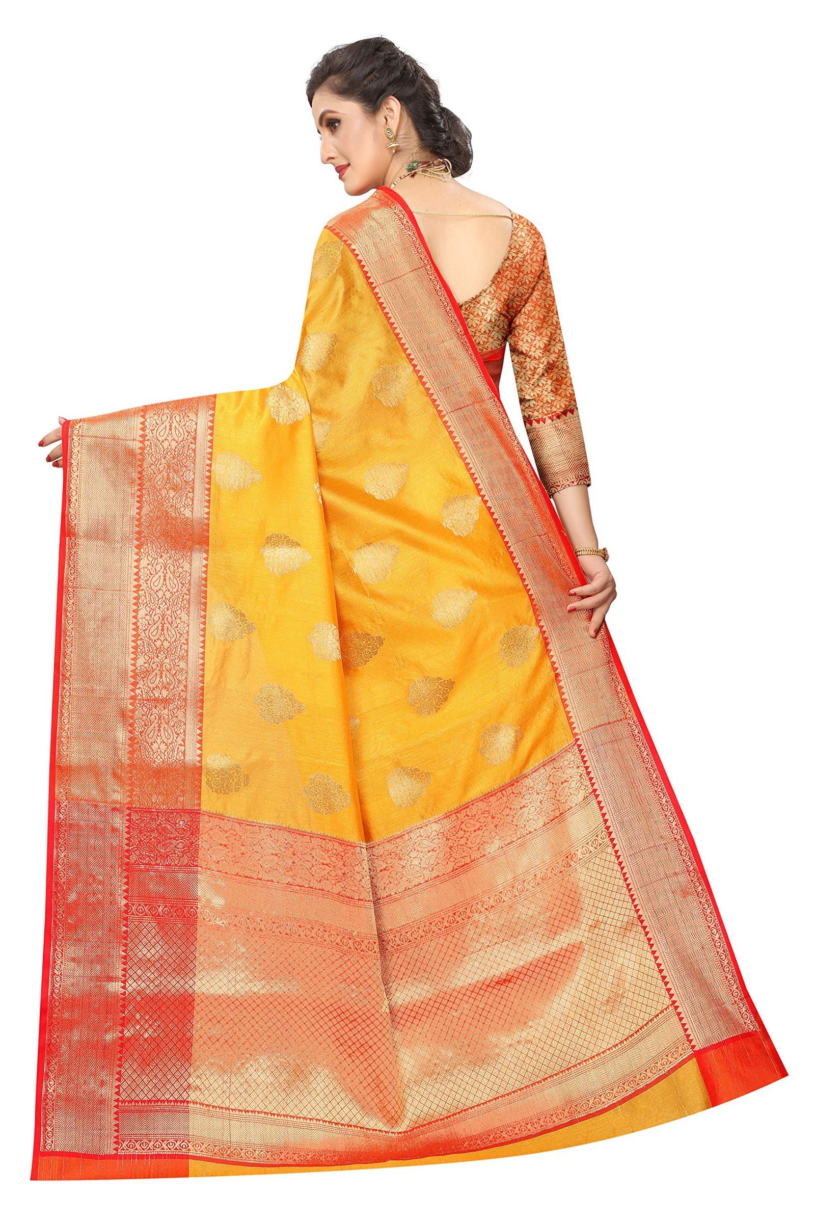 Women's Heavy Banarasi Art Silk Saree With Unstitched Blouse Piece(Yellow) - Image 4
