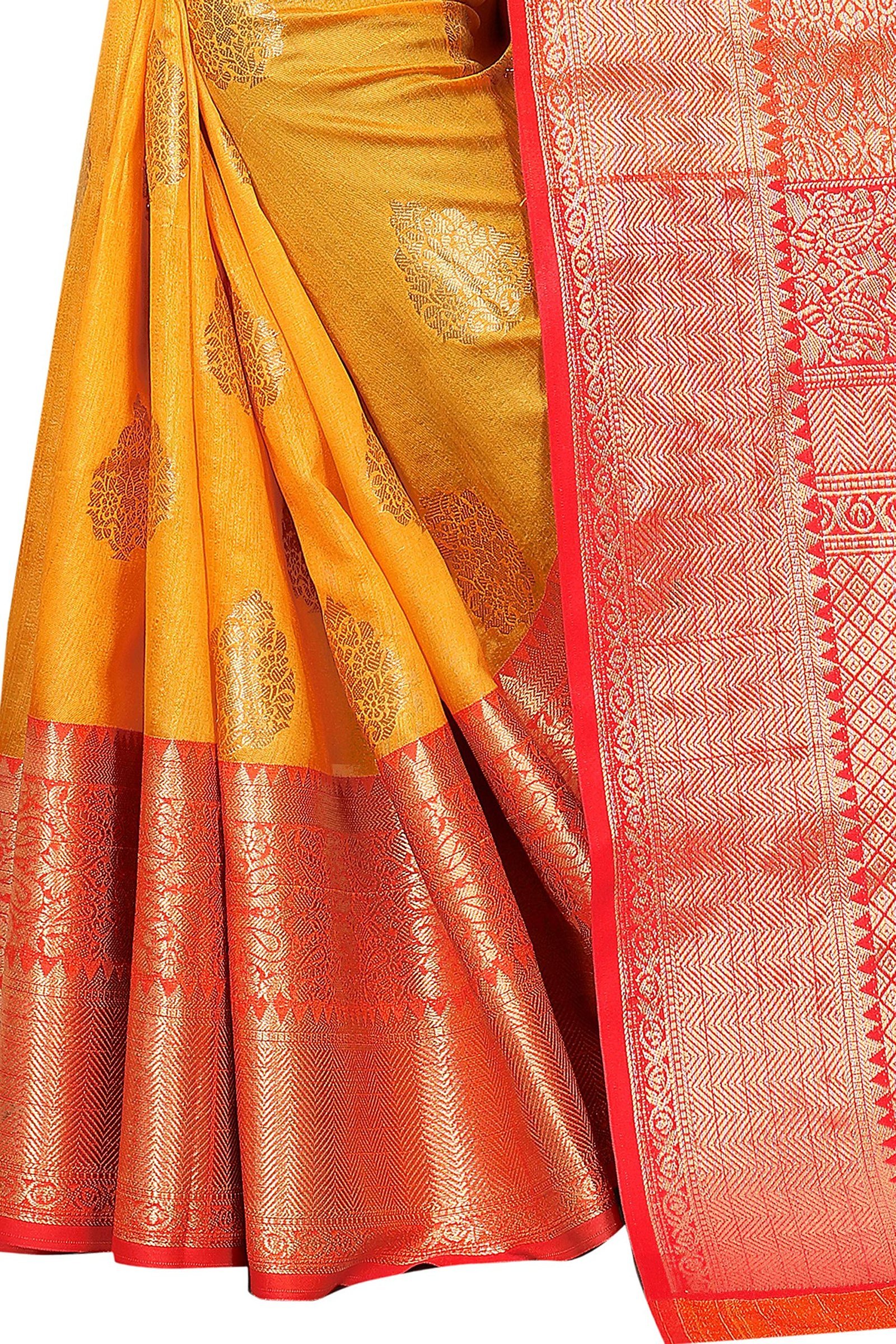 Women's Heavy Banarasi Art Silk Saree With Unstitched Blouse Piece(Yellow) - Image 2